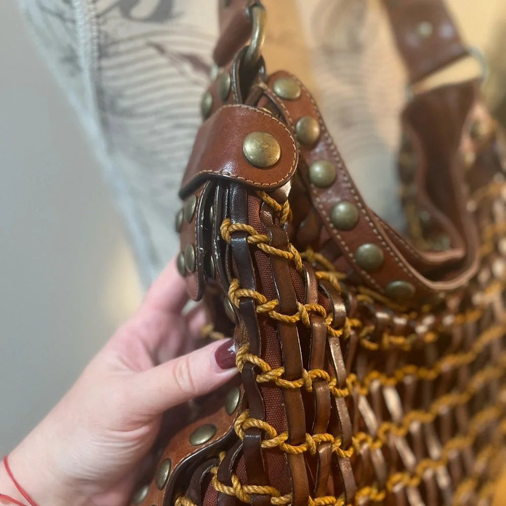 Kooba Brown Leather Studded Hobo Shoulder Bag